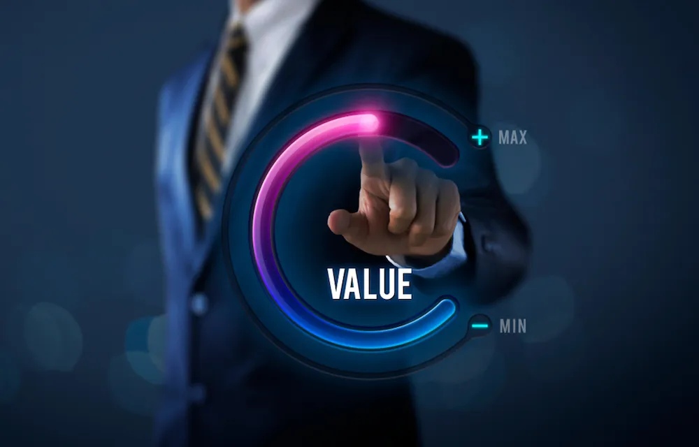 how much is my business worth | Graphic of a businessperson drawing a circle with the word value inside.