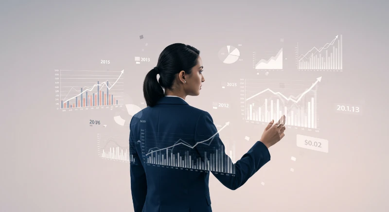Business owner assessing profit and loss statements across multiple years