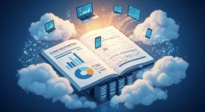 Accounting books resting on clouds