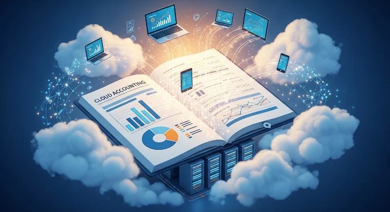 Accounting books resting on clouds