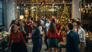 Work staff dancing at Christmas party