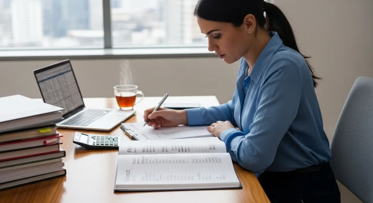 Business owner looking at balance sheet