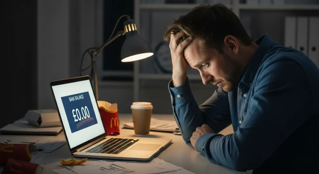 Stressed business owner with low bank balance