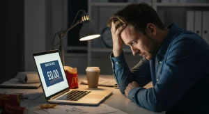 Stressed business owner with low bank balance